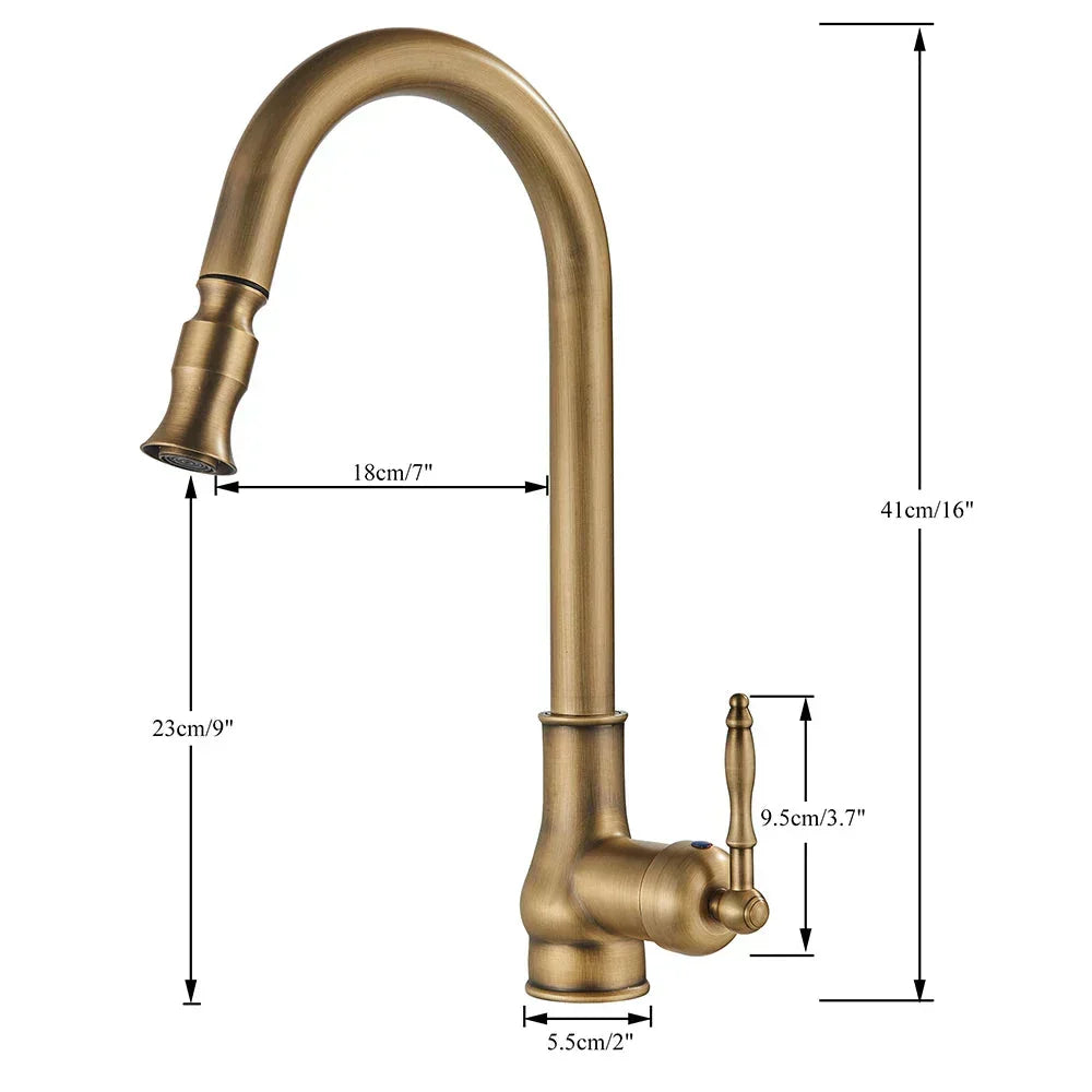 Lisslune | VintageTap Antique Brass Kitchen Tap – Retro Style Mixer Faucet with Swivel Spout