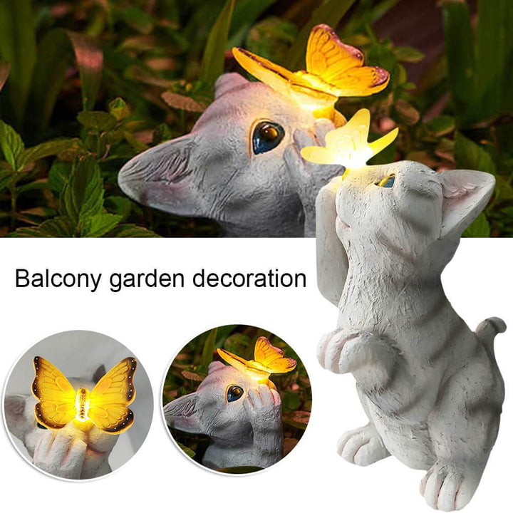 Lisslune | SolarPurr Garden Light | LED Cat Figure with Butterfly | Solar Powered | Weatherproof | Outdoor Decoration