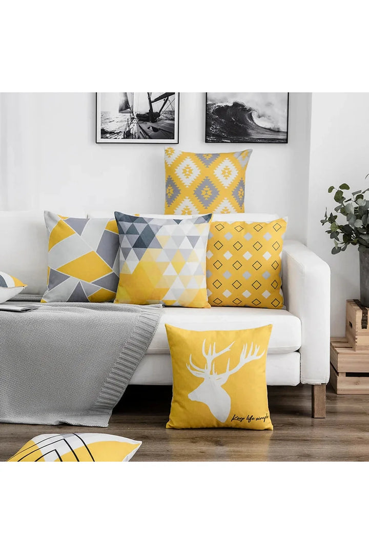 Lisslune | Yellow Deer Geometry Pillowcase