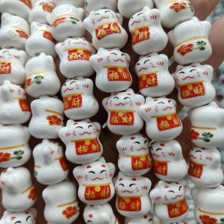 Lisslune | Charming Lucky Cat Ceramic Beads Set - 20 Playful Pieces for DIY Jewelry Creations (15 mm x 17 mm)