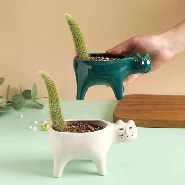 Rynx | Cute Cat Ceramic Pot Garden Flower Plant Animal Picture Cactus Plant Pot Succulent Plant Container Table Decoration