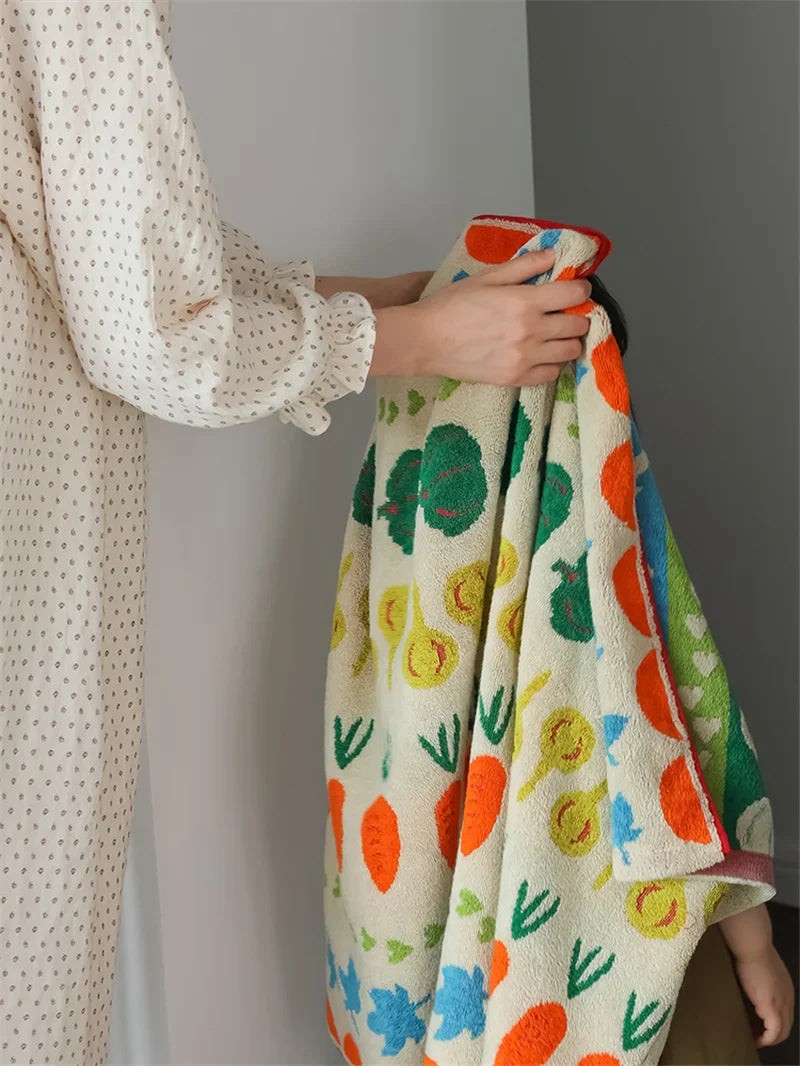 Rynx | Japanese pure cotton towels cute vegetables super absorbent towel thick soft skin-friendly bath towel for children & adults