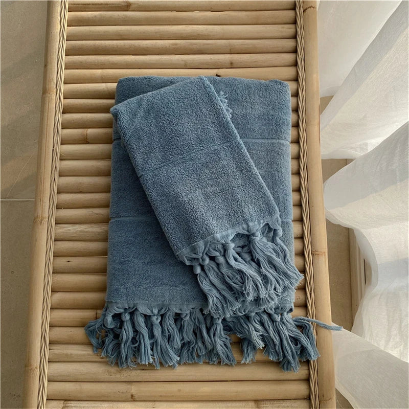 Rynx | Hand-knotted tassel made of pure cotton towel super absorbent household face bath towels bedspread women outdoor blanket