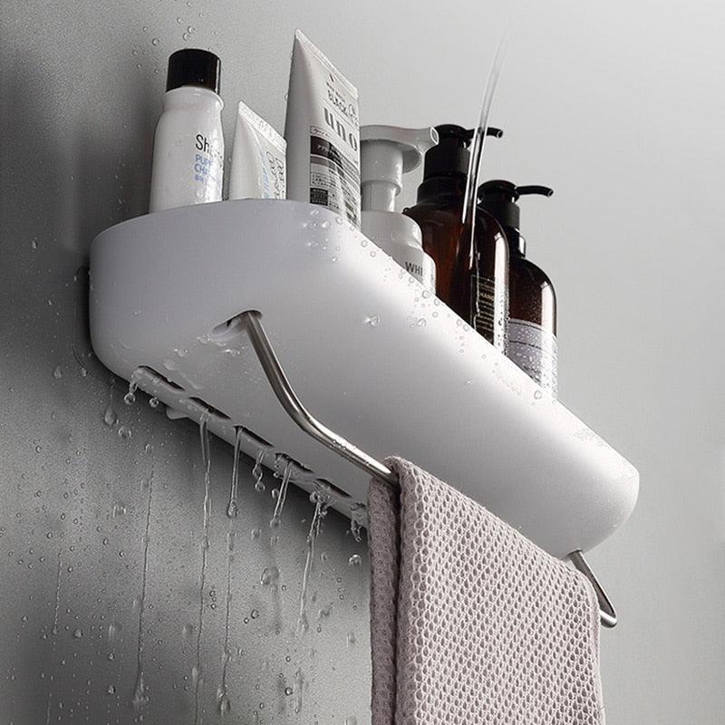 Lisslune | Modern Wall-Mounted Bathroom Organizer with Integrated Towel Holder | Drill-Free Shower Storage Solutions