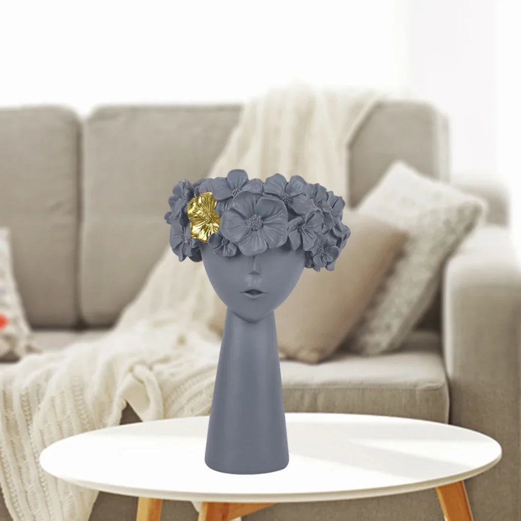 Lisslune | Nordic Girl Head Flower Resin Vase Statue Flower Vases for Office Desktop Dried Flowers Ornaments Decor Container