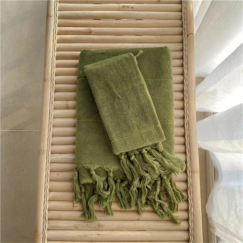 Rynx | Hand-knotted tassel made of pure cotton towel super absorbent household face bath towels bedspread women outdoor blanket