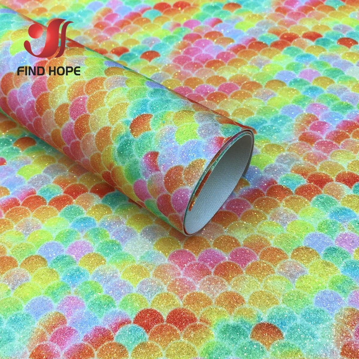 Lisslune | Glittery Rainbow Craft Fabric - 20x30cm Iridescent Art Supplies