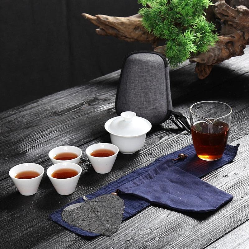 Lisslune | Zen Kung Fu Ceramic Gaiwan Tea Set with Carrying Bag: Enhance Your Tea Ceremony Experience