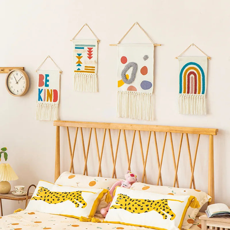 Rynx | Embroidery Wall Tapestry Tufting Geometric Rainbow Boho Fabric Hanging Blanket Nordic Living Room Decoration Accessories Wall Art Decor