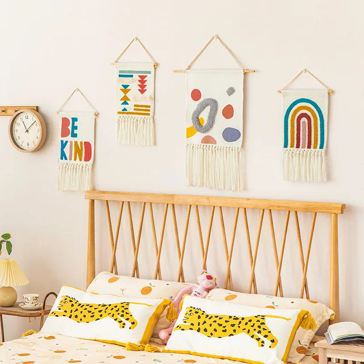 Rynx | Embroidery Wall Tapestry Tufting Geometric Rainbow Boho Fabric Hanging Blanket Nordic Living Room Decoration Accessories Wall Art Decor