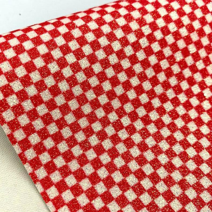 Lisslune | Glossy black-white checked synthetic leather craft fabric