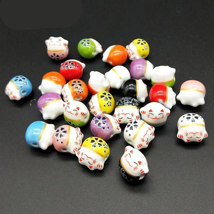 Lisslune | Charming 10-piece Ceramic Lucky Cat Bead Set