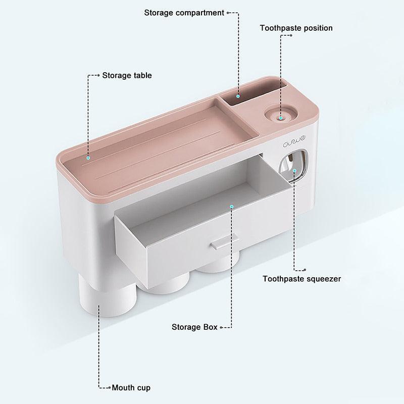 Lisslune | All-in-One Bathroom Organization Set: Toothbrush Holder, Toothpaste Dispenser and more