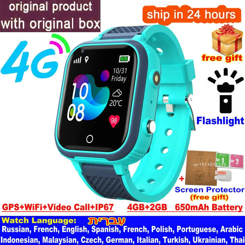 Lisslune | LT21 4G Kids Smartwatch with GPS, WiFi, Video Call, SOS, IP67 waterproof - Kids safety tracker and location monitoring cell phone watch