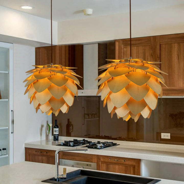 Lisslune | Handcrafted Wooden Pine Cone Pendant Light