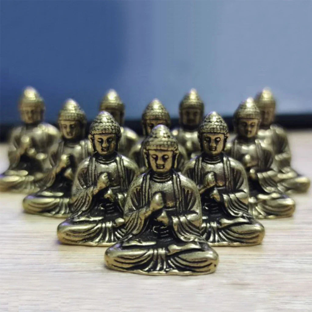 Lisslune | 10 pieces mini brass sitting Buddha statue figure for travel Buddhism worship home office desk decoration