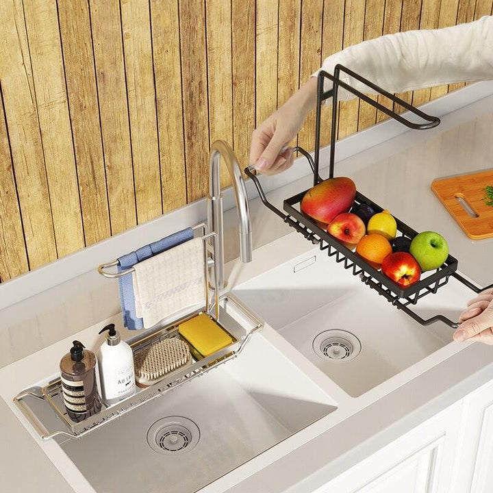 Lisslune | Adjustable Stainless Steel Sink Rack with Integrated Towel Holder - Perfect for Organizing Kitchen and Bath