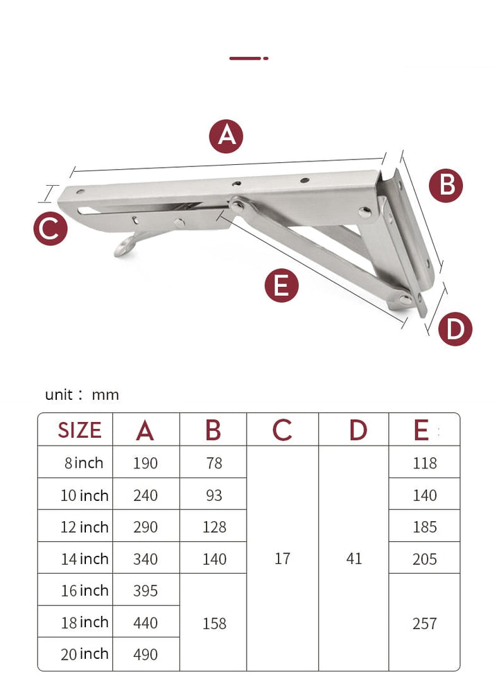 Lisslune | 2-piece set collapsible shelf brackets, heavy-duty, made of stainless steel for tables, motorhomes and space-saving
