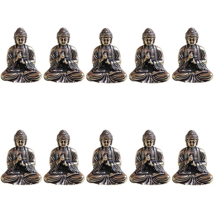 Lisslune | 10 pieces mini brass sitting Buddha statue figure for travel Buddhism worship home office desk decoration