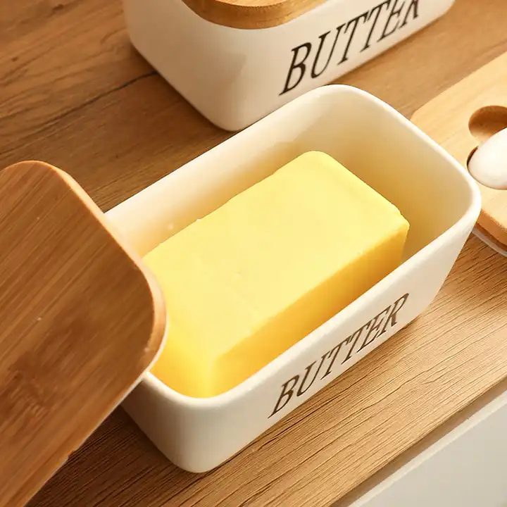 Lisslune | Rectangular Ceramic Butter Dish Sealed Storage Container Western Cheese Jug Butter Glass for Storage for Restaurant 15x8.5 cm