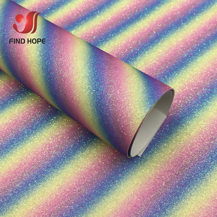 Lisslune | Glittery Rainbow Craft Fabric - 20x30cm Iridescent Art Supplies