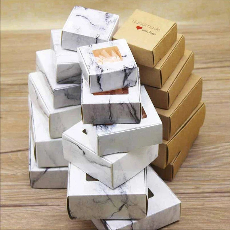 Rynx 6pcs Kraft Paper Gift Boxes Marbling Style DIY Handmade Candy Chocolate Packaging Birthday Party Wedding Decoration Christmas Gift
