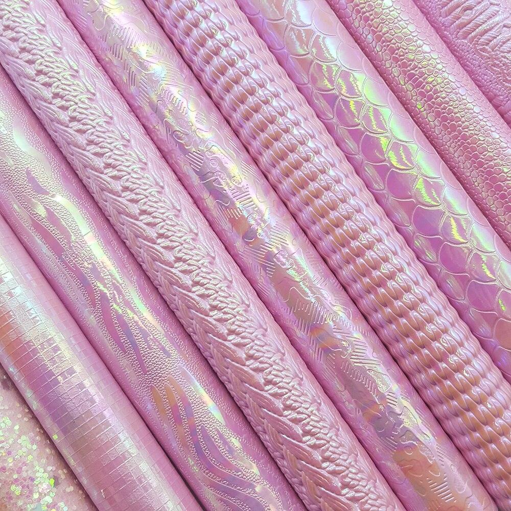 Lisslune | Glittering Pink Snake Print Synthetic Leather Craft Sheets for Creative Projects
