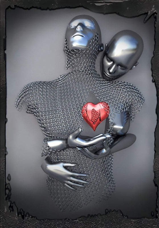 Lisslune | Metal Figure Statues Styles Abstract Canvas Painting Couples Wall Art Love Sculpture Poster Print Home Decor Living Room Gifts