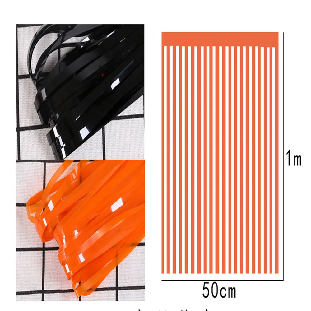 Rynx | 0.5M*1M New Halloween Party Background Orange Black Foil Curtain Halloween Photo Booth Background Curtain Halloween Background