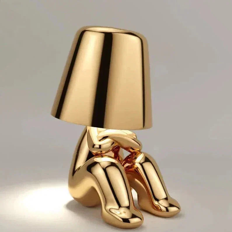 Lisslune | Golden Man LED Thinking Table Lamp – Playful Nightstand Lamp for Bedroom & Decor