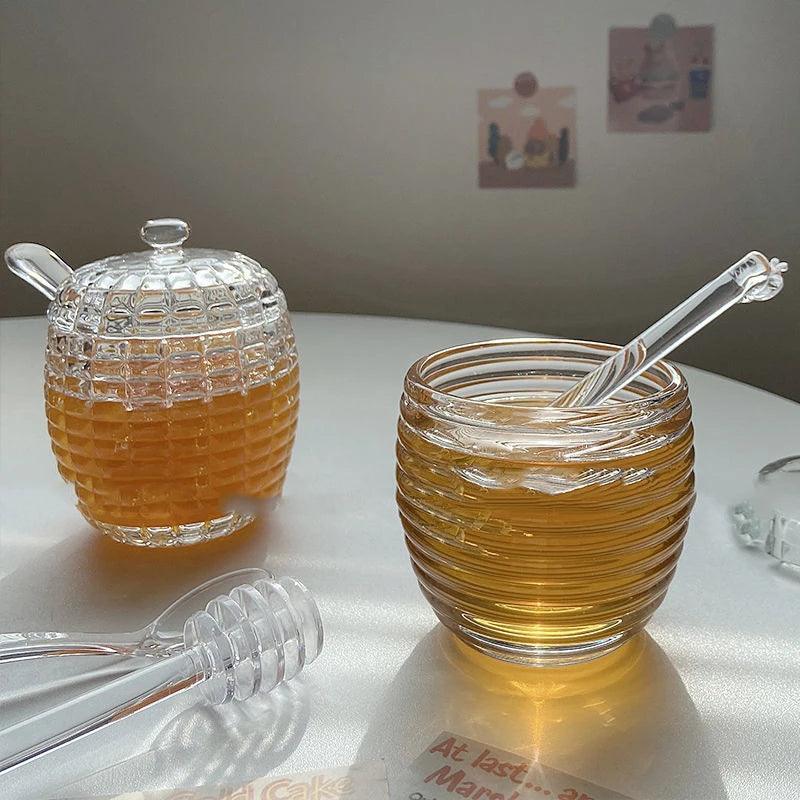 Lisslune | Elegant 265ml Glass Honey Jar with Mixing Spoon - Ideal for Serving Honey, Juice, and Jam