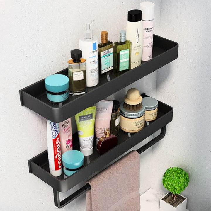 Lisslune | Elegant black aluminum bathroom shelf and towel holder set - modern storage solution