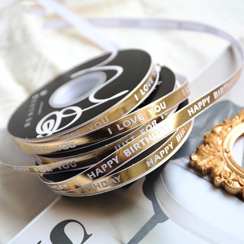 Lisslune | Luxurious Gold Bar Design Ribbon - 1 cm wide, 45 Yards for exquisite crafting and gift wrapping