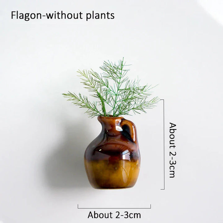 Rynx | Mini Ceramics Vase Refrigerator Magnet DIY Porcelain Vase Refrigerator Magnet Message Sticker Flower s Green Plant Kitchen Gift Decor