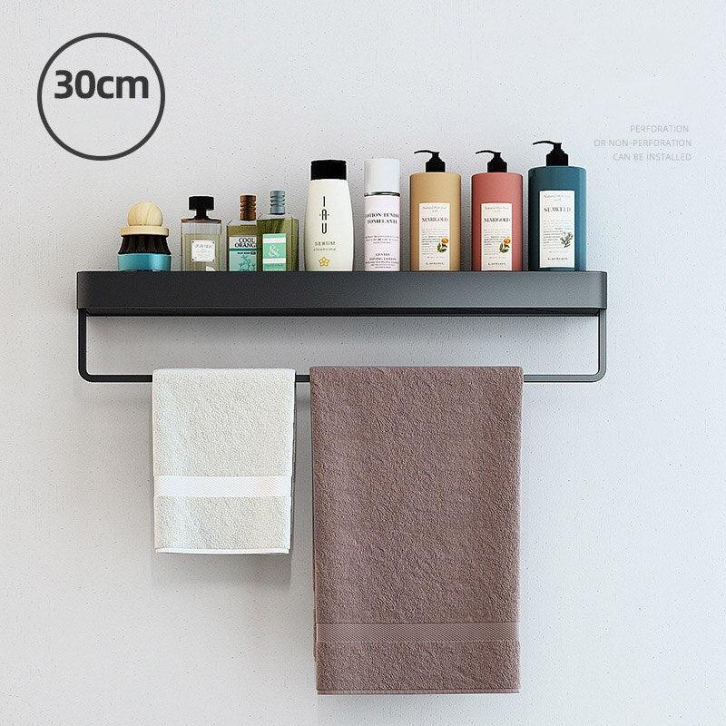 Lisslune | Elegant black aluminum bathroom shelf and towel holder set - modern storage solution