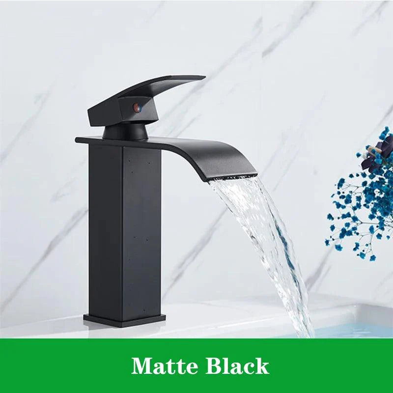 Lisslune | Modern black waterfall faucet with chrome accents for stylish bathrooms