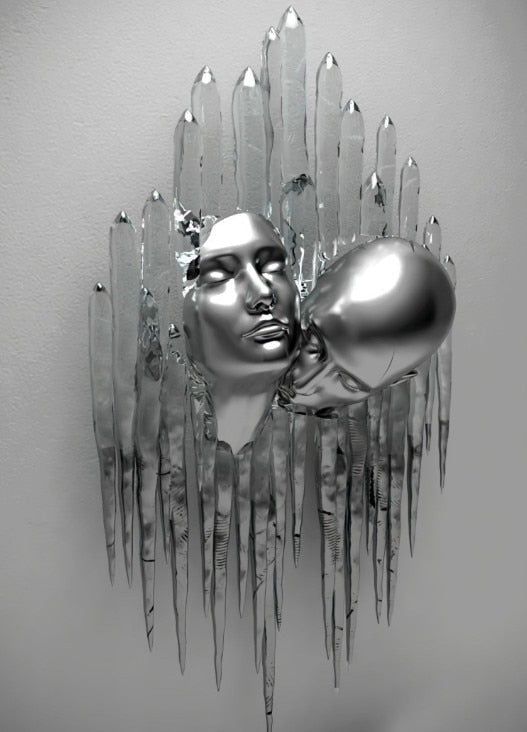 Lisslune | Metal Figure Statues Styles Abstract Canvas Painting Couples Wall Art Love Sculpture Poster Print Home Decor Living Room Gifts