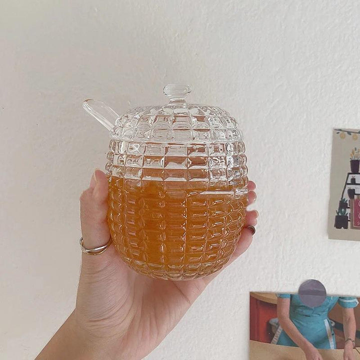 Lisslune | Elegant 265ml Glass Honey Jar with Mixing Spoon - Ideal for Serving Honey, Juice, and Jam