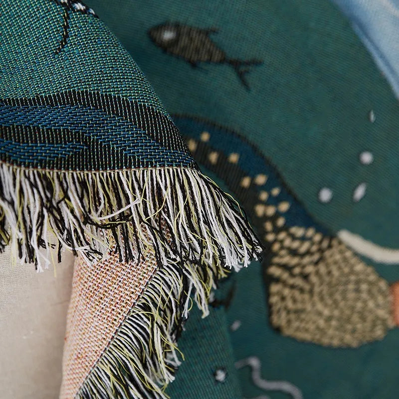 Rynx | Textile City Nordic Style Throw Blanket Mermaid Pattern Blanket for Bed Living Room Tapestry Carpet Sofa Bedspread Bedding