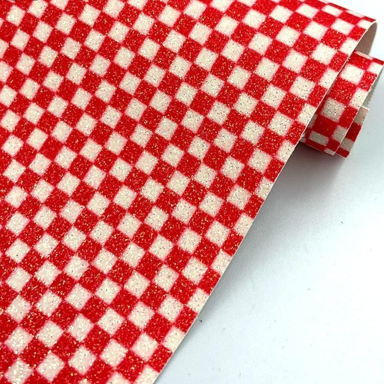 Lisslune | Glossy black-white checked synthetic leather craft fabric