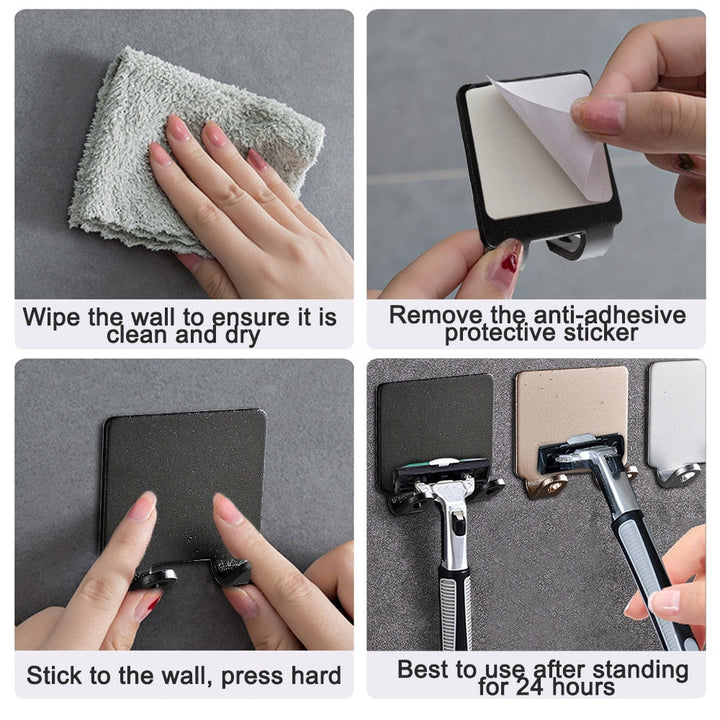 Lisslune | Punch-free Razor Holder Storage Hook (1/2/3 Pieces) - Wall Mounted Men's Razor Shelf for the Bathroom