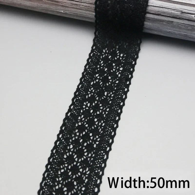 Rynx | (5 meters/roll) black lace fabric cotton embroidery trim DIY sewing handmade craft ribbons materials