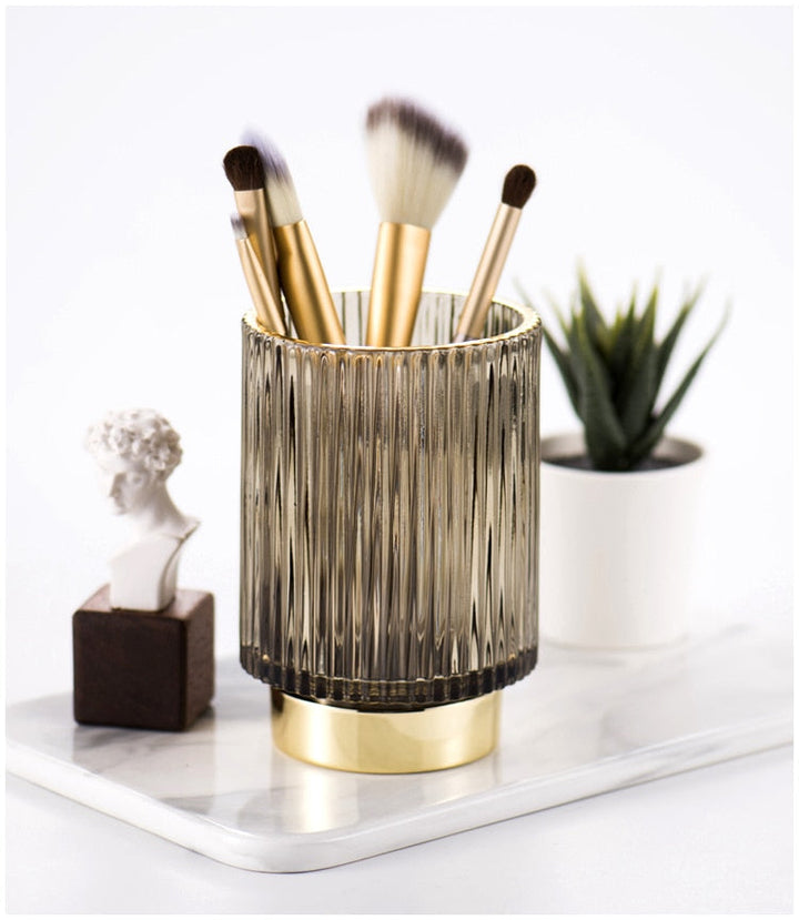 Lisslune | Elise Gold Foil Glass Makeup Halter & Organizer