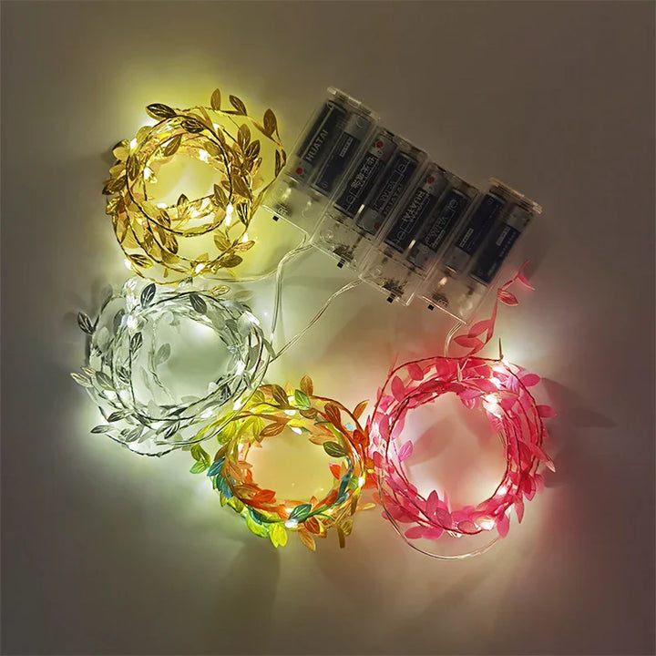 Rynx 2M 20LED Green Leaf Garland Fairy LED String Lights Artificial Leaf Vine for Christmas Home Wedding Birthday Party Decorations