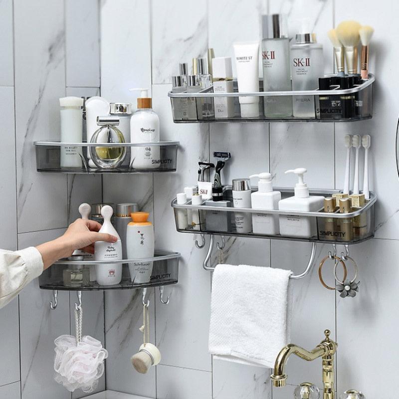 Lisslune | Modern gray triangular bathroom shelf - Slim plastic organizer solutions
