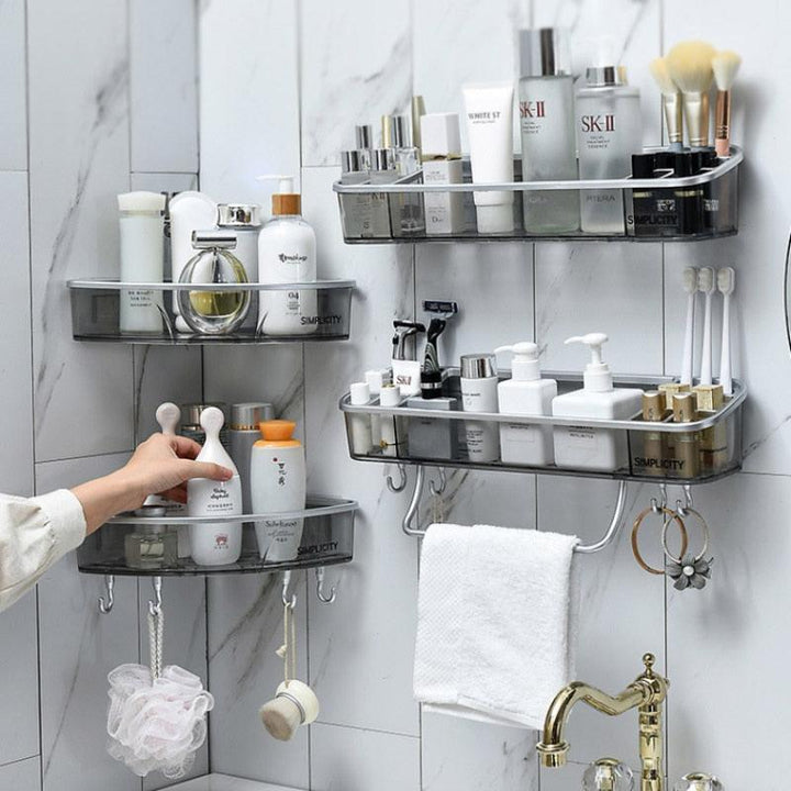 Lisslune | Modern gray triangular bathroom shelf - Slim plastic organizer solutions