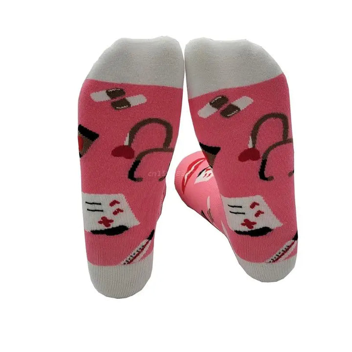 Lisslune | Unisex cotton socks with stethoscope and heart print for doctors and nurses
