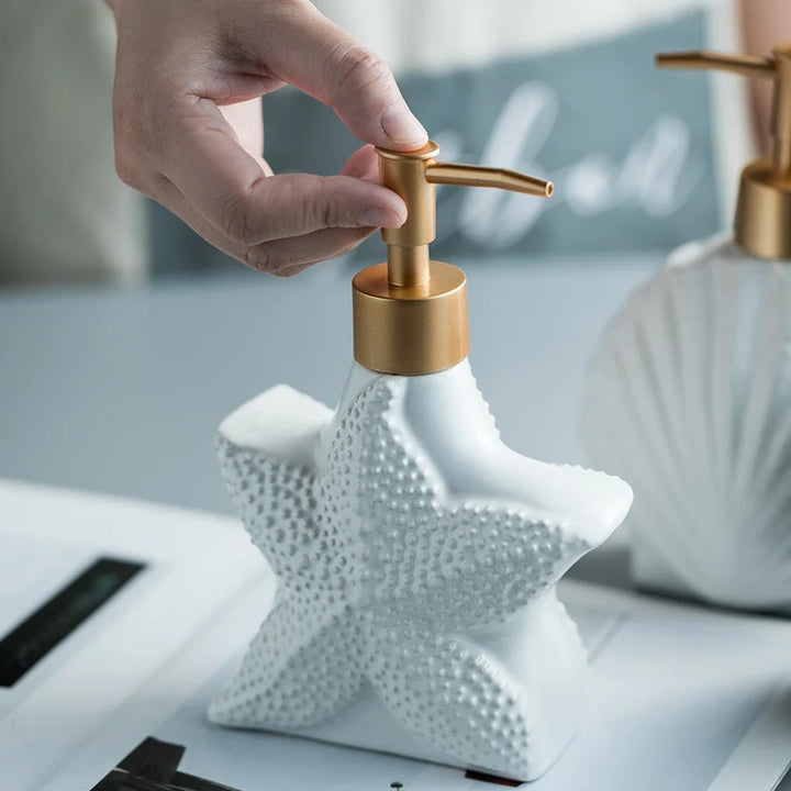 Lisslune | AquaNaut Soap Dispenser | Maritime Design | Shell & Starfish Motif | Bathroom Decor