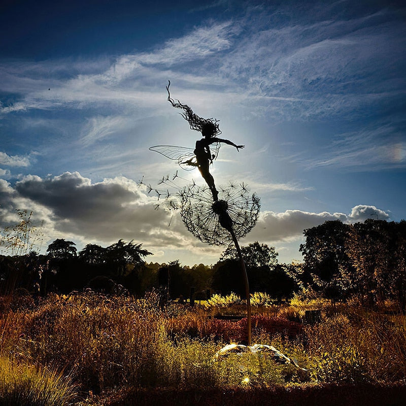 Lisslune | Fairies and Dandelions Dancing Together Sculpture for Outdoor Garden