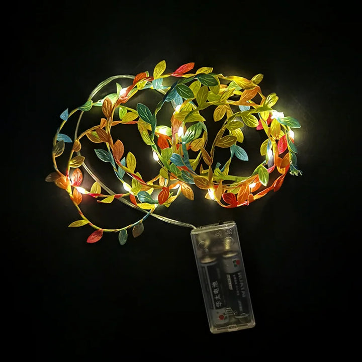 Rynx 2M 20LED Green Leaf Garland Fairy LED String Lights Artificial Leaf Vine for Christmas Home Wedding Birthday Party Decorations